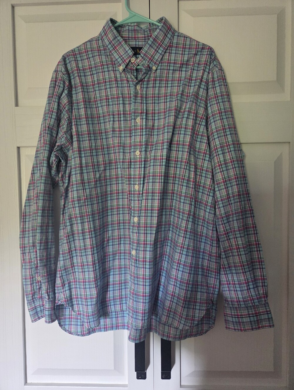 Ralph Lauren Men's Long-Sleeve Pink And teal Plaid Button-Down Shirt XL